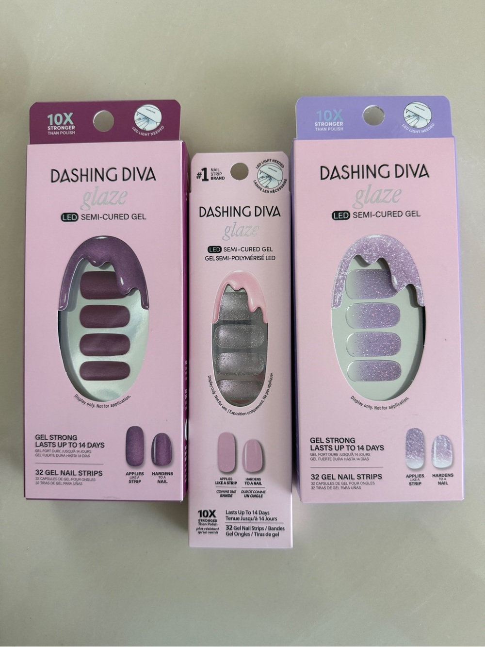 Dashing Diva Glaze LED Semi-Cured Gel Nail Strips — 3 packs NEVER OPENED! 🌟